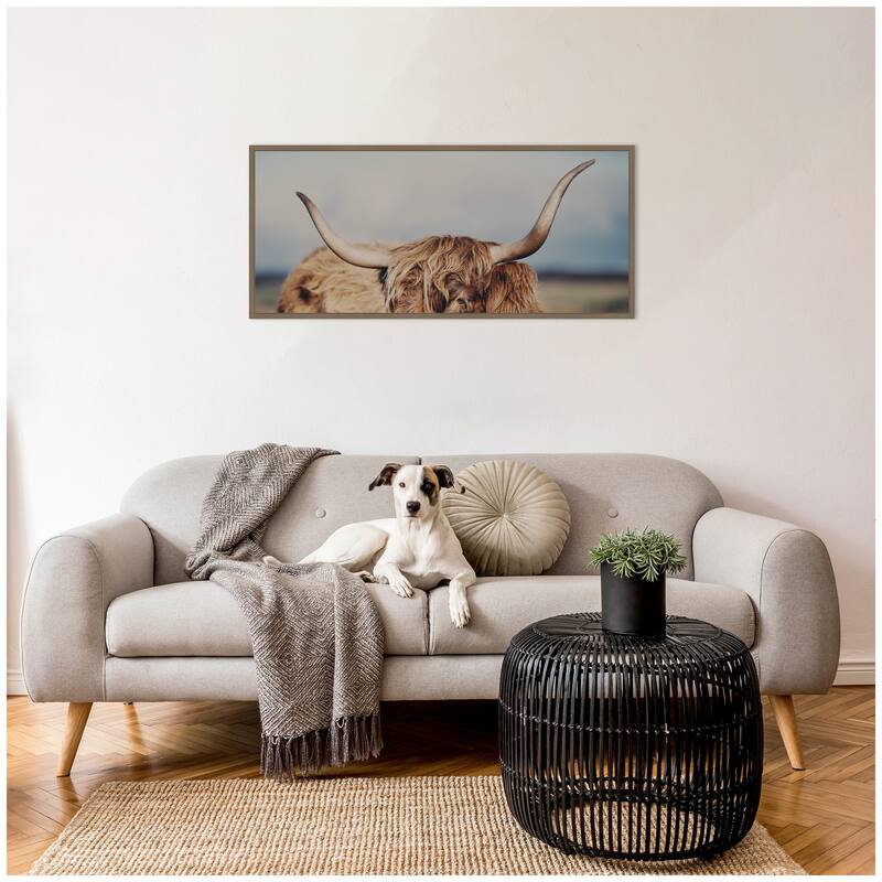 Kate and Laurel Highland Cow IX Close Panel by Laura Evans Framed Canvas Wall Art Print