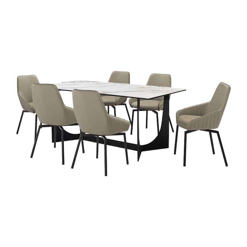 Esme Shilo Dining Set Taupe with Gray Faux Leather Chairs