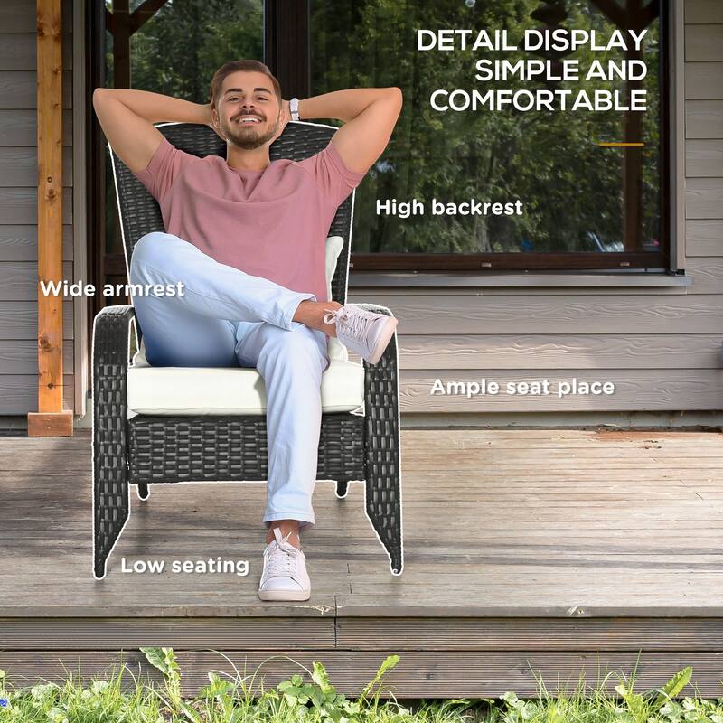 Outdoor Wicker Adirondack Chair, Patio Fire Pit Chair with Soft Cushions, Tall Curved Backrest & Armrests