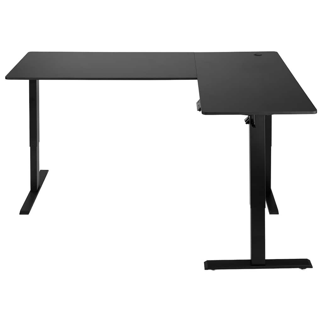 Black Particleboard and Carbon Steel L-Shaped Electric Desk with Height Adjustable Dual Motors