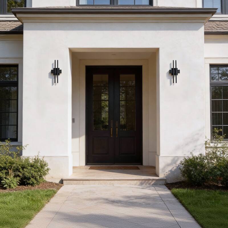 18 in. Sand Black 2x10W Integrated LED Outdoor Wall Lantern Sconce - Dimmable, 3000K, Wet Rated, Contemporary