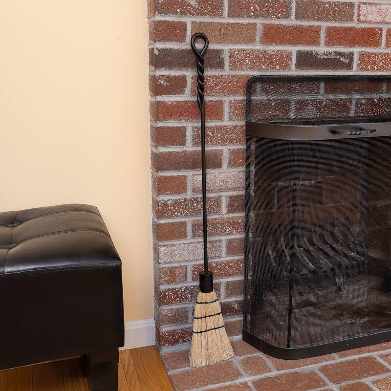Achla Designs Extra Long Rope Design Fireplace Brush Tool, 36 Inch Tall, Black