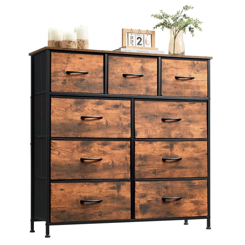 Dresser for Bedroom with 9 Fabric Drawers, Tall Chest Organizer Units for Clothing, Closet, Kidsroom, Storage Tower with Cabinet