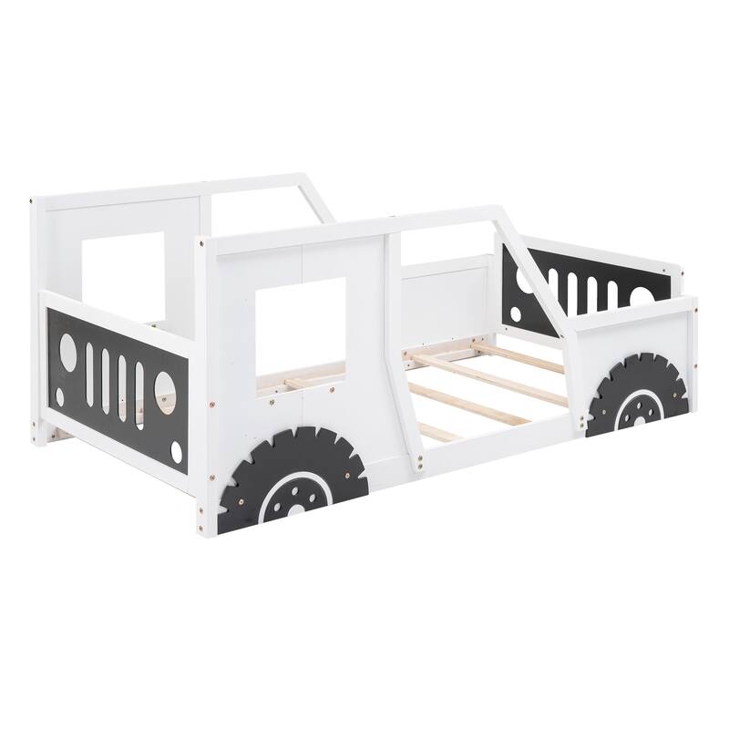 Roomfitters Twin Size Classic Car-Shaped Platform Bed with Wheels and Playful Frame Design