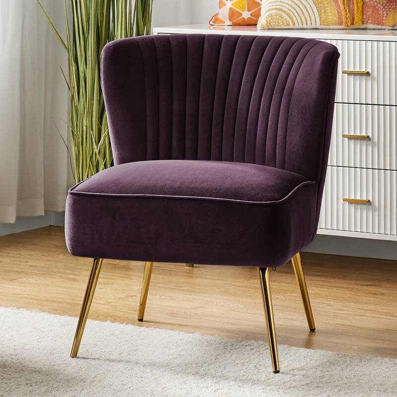 Monica 22''W Upholstered Modern Tufted Accent Side Chair with Gold Legs by HULALA HOME