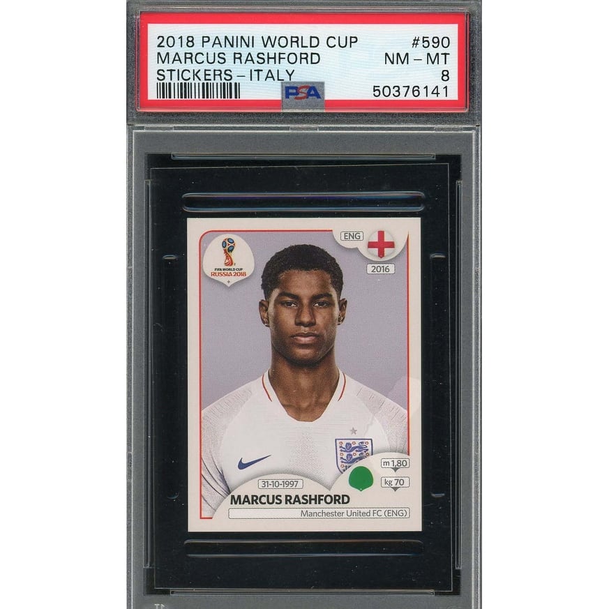 Marcus Rashford 2018 Panini World Cup Rookie Stickers Italy Card #590 PSA 8 - 8'6" x 11'6"