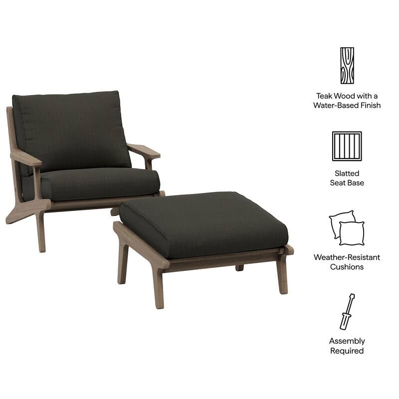 Saratoga Outdoor Patio Teak Wood Chair and Ottoman Set