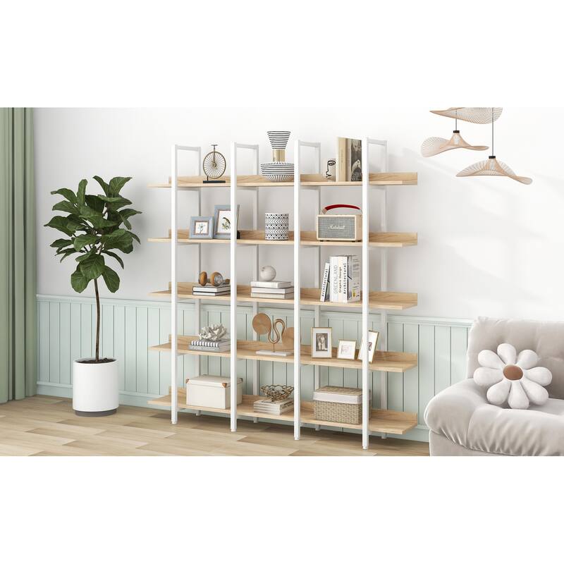 Roomfitters 5-Tier Office Bookcase, Industrial Bookshelf with Open Display Design, MDF Shelves and Metal Frame