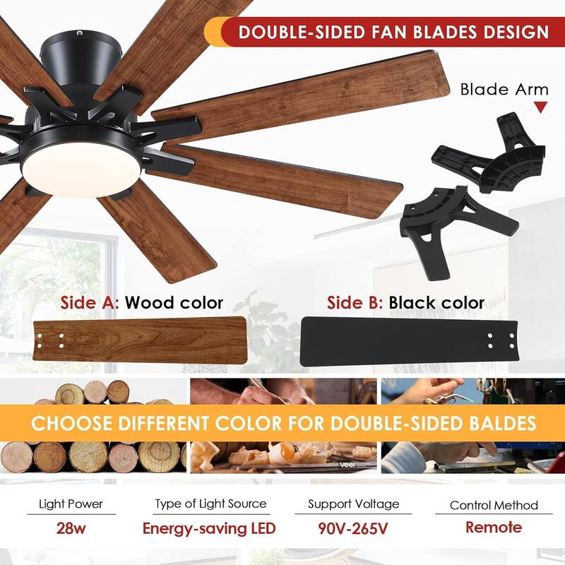 52 Inches Low Profile Ceiling Fan with LED Integrated,Retractable Blades,Remtoe and APP Control,for Bedroom,Living Room