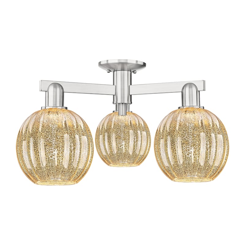 Innovations Lighting 716-3F-12-25 Preston Semi-Flush Preston 3 Light - Brushed Satin Nickel / Mercury