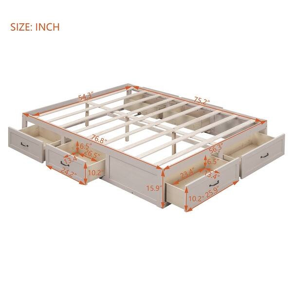 dimension image slide 1 of 2, Full/Queen Size Platform Bed with 6 Storage Drawers, Wooden Bedframe, Storage Bed, Headboard Not Include, for Kids/Teens/Adults