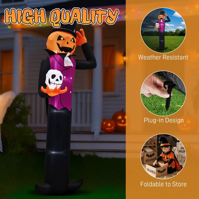 12 Feet Halloween Inflatable Pumpkin Man with Skull LED Lights for Outdoor or Indoor Decoration