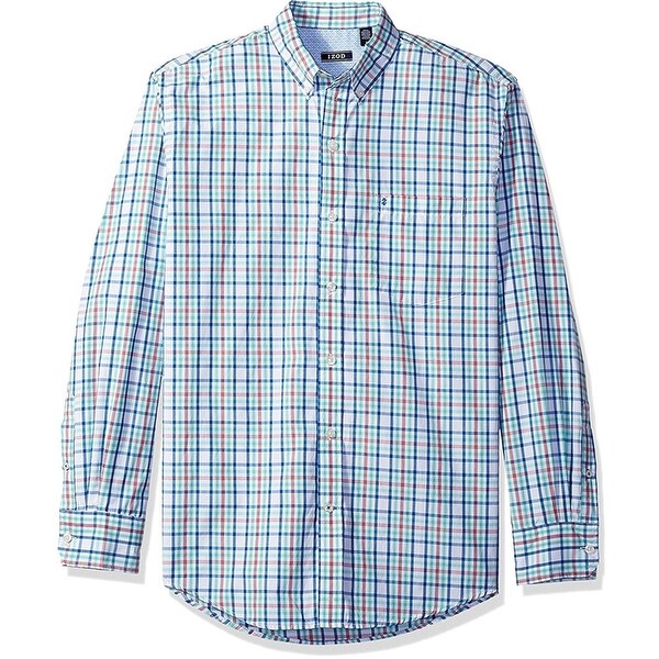 IZOD Mens Breeze Plaid Button Up Shirt, Blue, Small. Opens flyout.