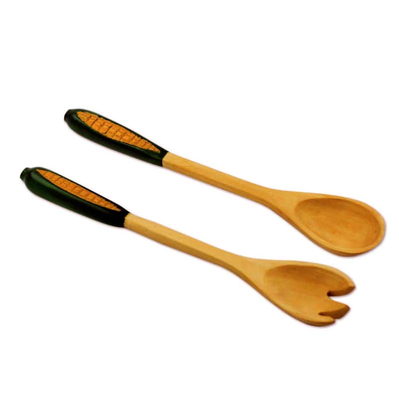 Handmade Golden Maize Wood Salad Servers, Set of 2 (Guatemala) - 0.7 D - 0.7 D - Brown - Service for 2 - 2 Piece