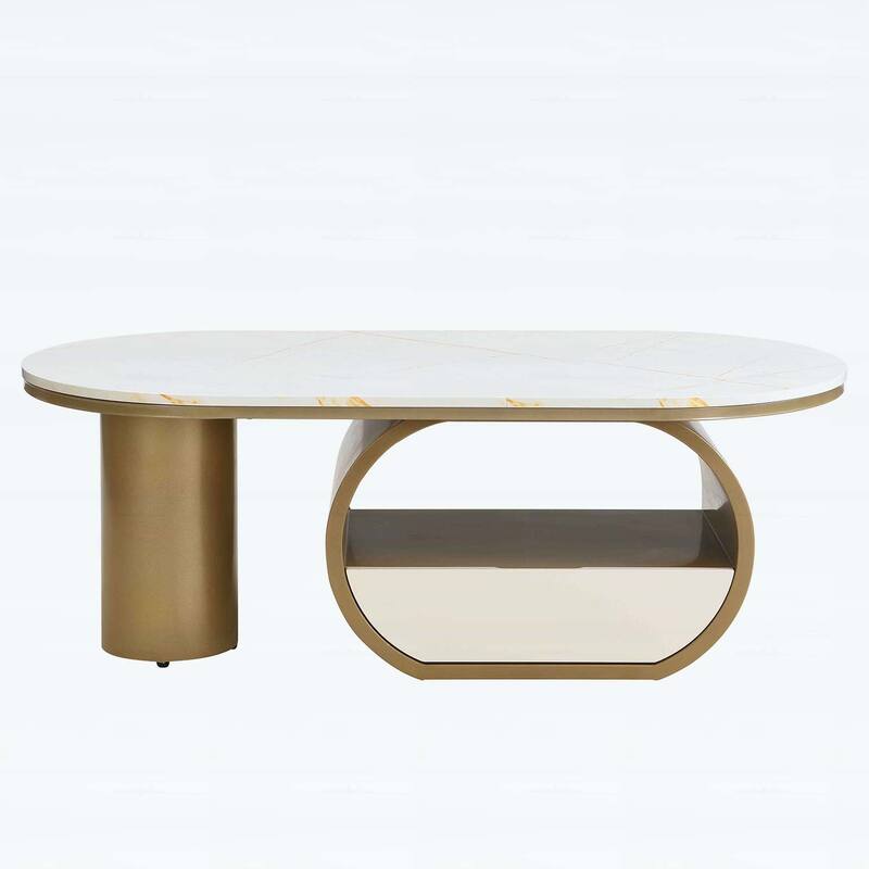 Modern Oval Coffee Table with Storage,Metal Frame for Elegant Living Room Decor