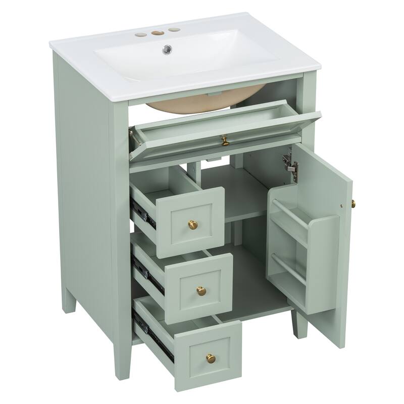 Roomfitters 24" Bathroom Vanity with Sink, Solid Wood Legs, 4 Drawers & Cabinet with Adjustable Shelf