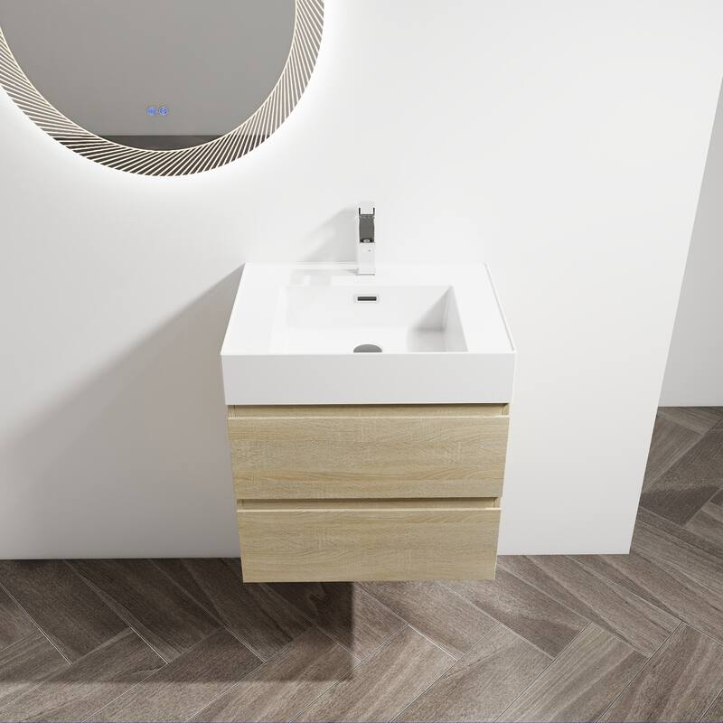 24/30/36 Single Sink Wall-Mounted Bathroom Vanity with Integrated Thick Edge Resin Sink