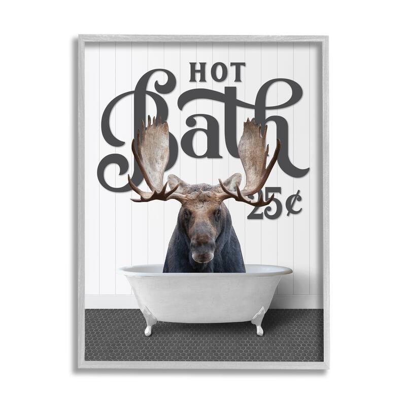 Stupell Vintage Moose Tub Framed Giclee Art Design by Lettered and Lined - 24 x 30 - Grey