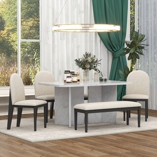 Modern Dining Set with Faux Marble Table and 4 Upholstered Dining ...