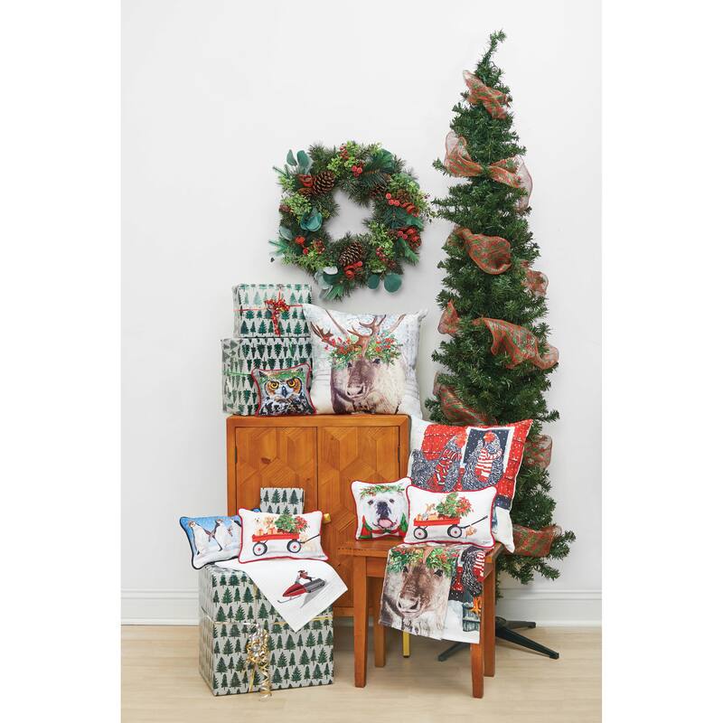 8" x 12" Kittens Pulling Christmas Tree and Presents in Red Wagon Printed Throw Accent Pillow