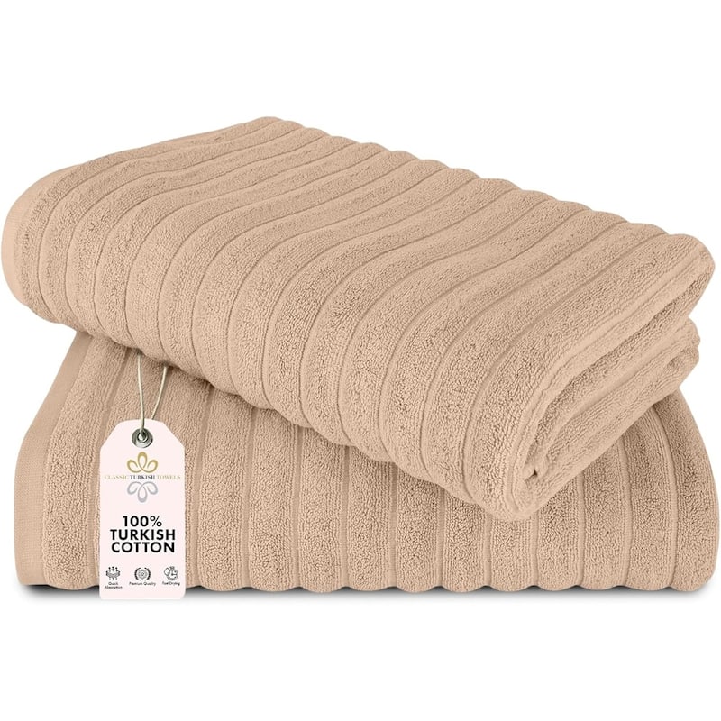 Brampton 2 Piece Luxury Turkish Cotton Jumbo Bath Sheets - Almond Beige