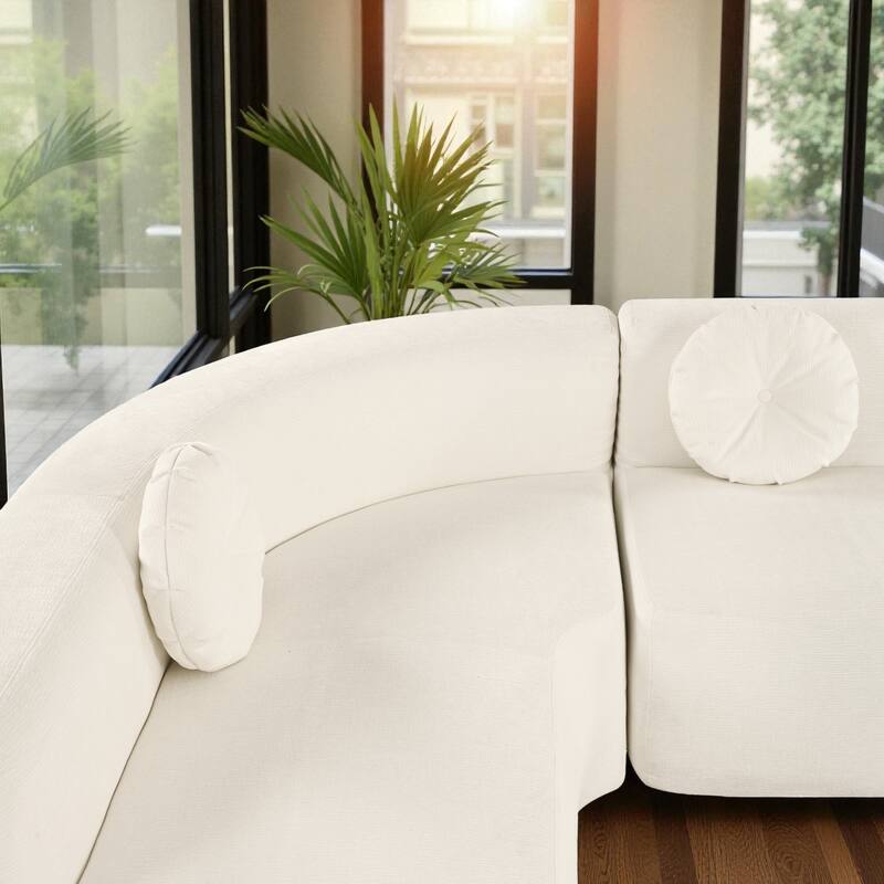 122" Extra Large Curved Sectional Sofa Soft Upholstery with 3 Round Cushions High-Resilience Foam Modern Living Room Couch