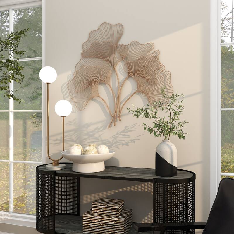 Metal Floral Wire Cutout Ginkgo Leaf Home Wall Decor - Copper or Gold- Roche River Decor