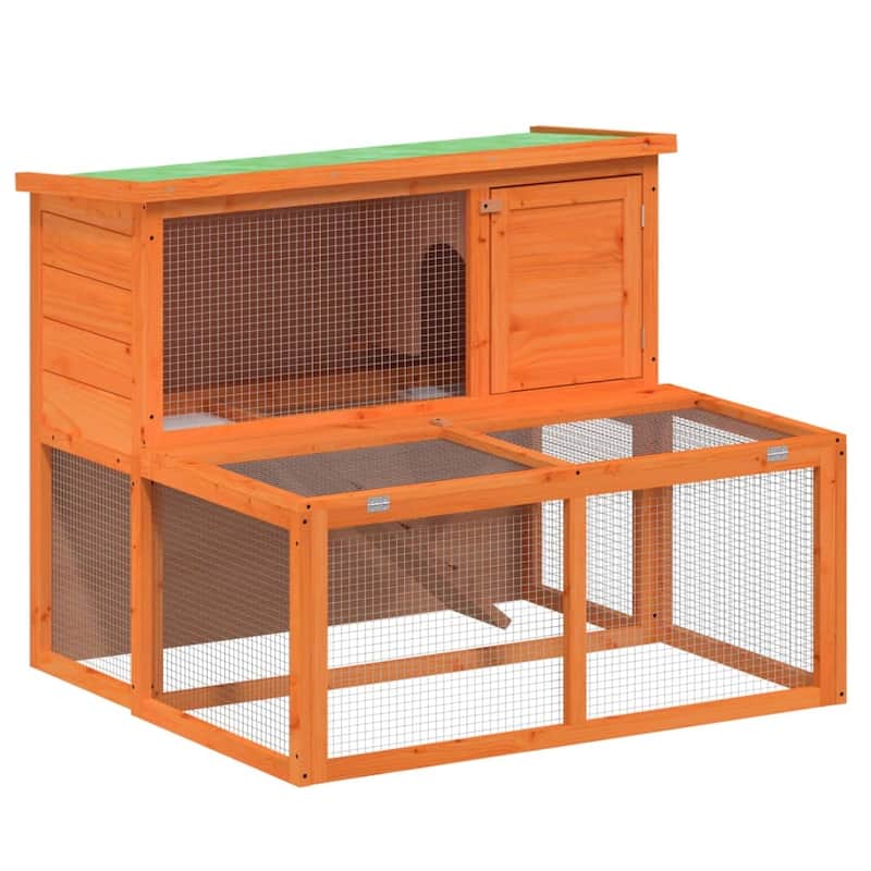 vidaXL Rabbit Hutch Brown 40.2"x35.4"x33.3" Solid Wood Pine - 40.2" x 35.4" x 33.3"