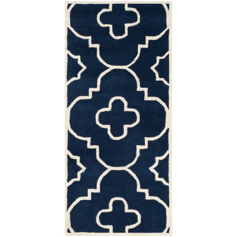 SAFAVIEH Handmade Chatham Franziska Modern Wool Rug - 2'3" x 5' - Dark Blue/Ivory
