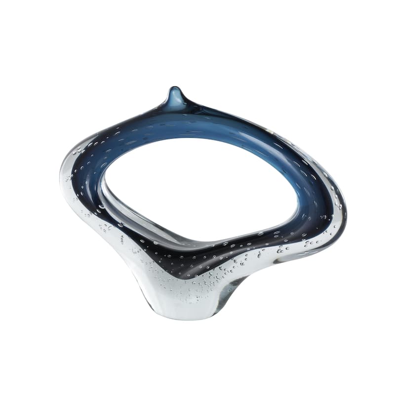 Glass Abstract Ombre Cutout Oval Decorative Sculpture with Bubble Texturing - Dark Blue or Copper - Roche River Decor