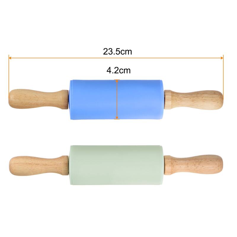 Silicone Rolling Pins for Baking 23.5cm x 4.2cm Light Green & Blue - Light Green & Blue - Light Green & Blue