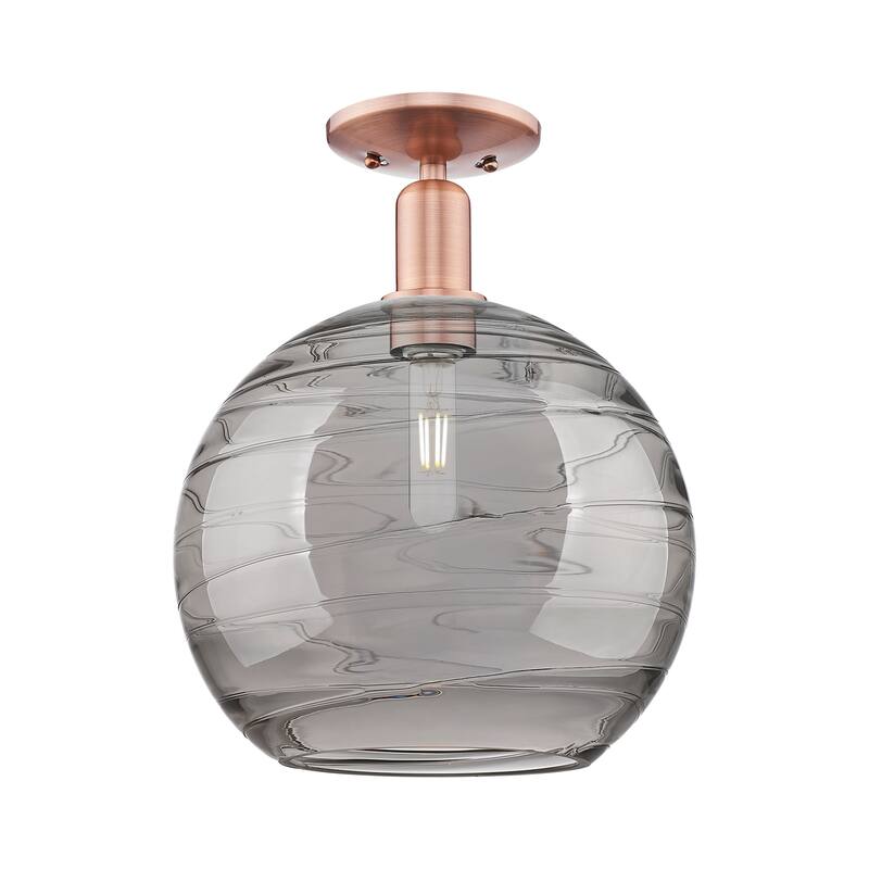 Innovations Lighting 716-1C-15-12 Athens Deco Swirl Semi-Flush Athens - Antique Copper / Light Smoke Deco Swirl