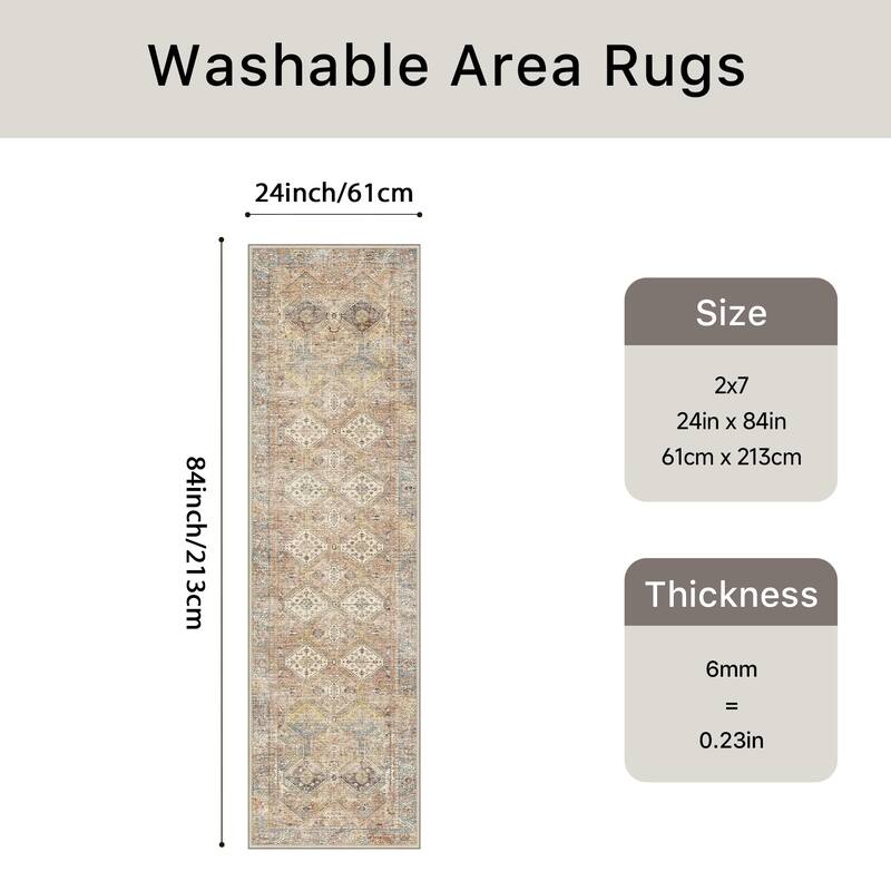 Mcow Vintage Wood-Tone Low-Pile Washable Non-Slip Area Rug