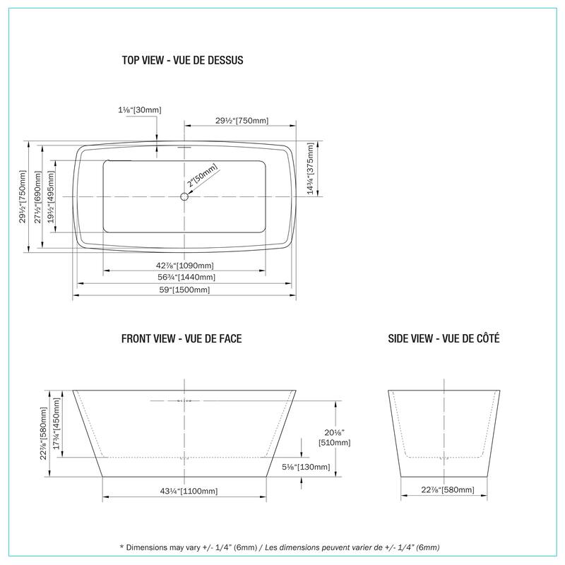 A&E Bath Chester Glossy White Freestanding Rectangle Bathtub