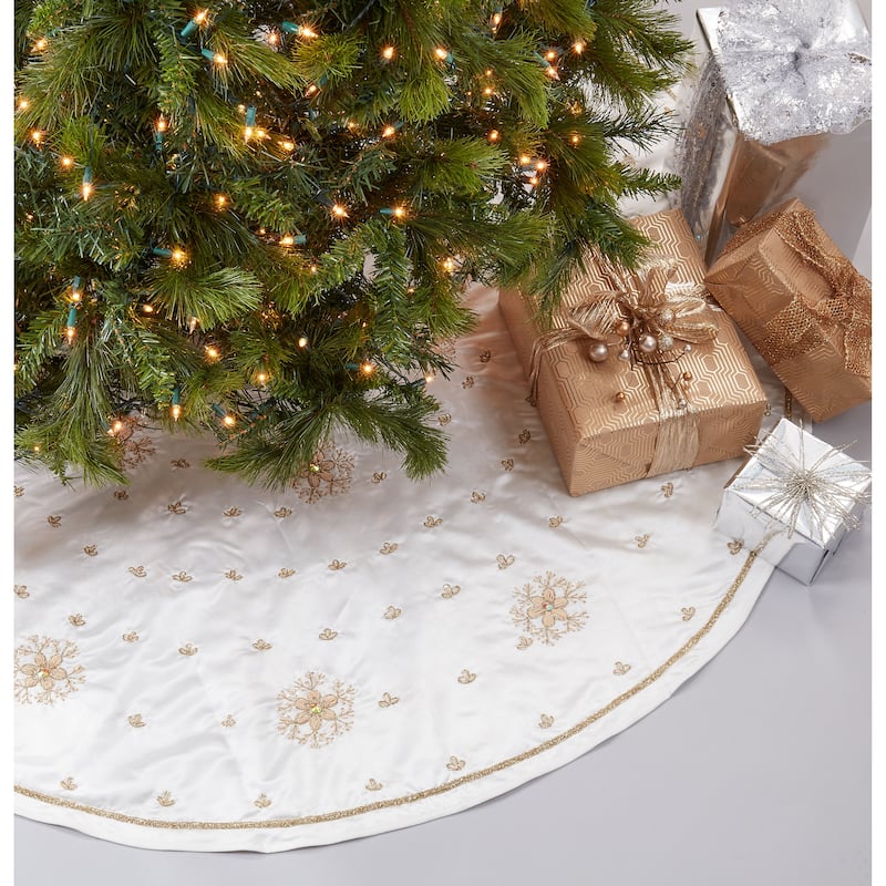 Handmade Christmas Tree Skirt With Beaded Snowflake Design