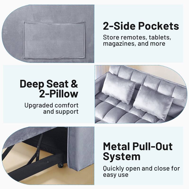 3-in-1 Convertible Sleeper Loveseat Pull Out Twin Size Suede Sofa Bed with 2 Pillows & Pocket