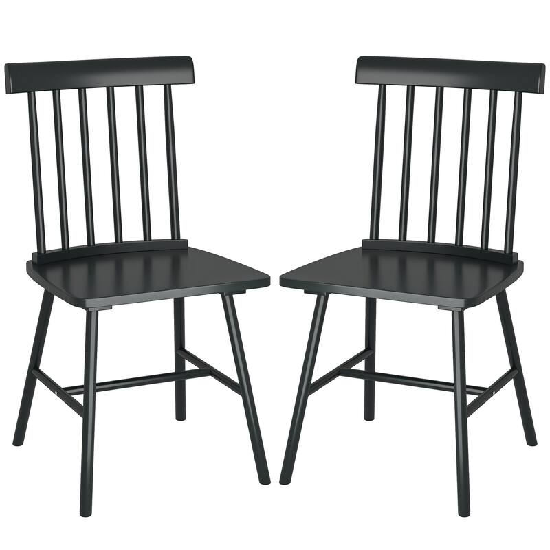 HOMCOM Windsor Dining Chairs Set of 2, Nordic Wooden Kitchen Chairs with Rubber Wood Frame Black - Black