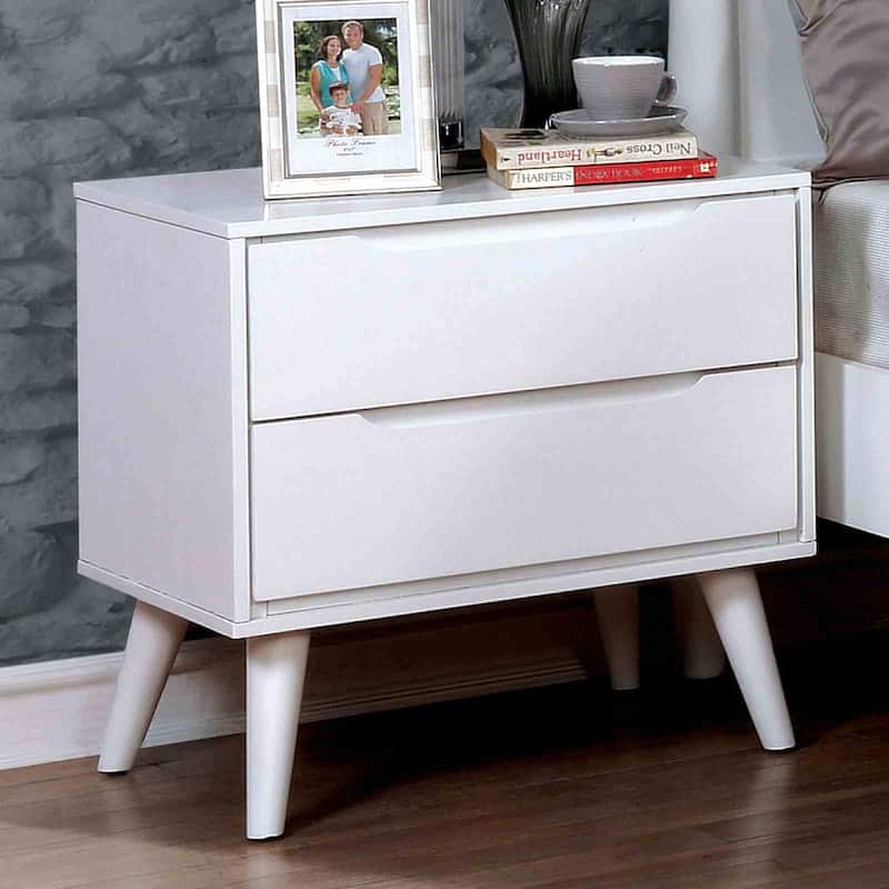 White Wash Finish Mid-Century Modern Bedroom Furniture Set Bed Dresser Mirror Nightstand Chest