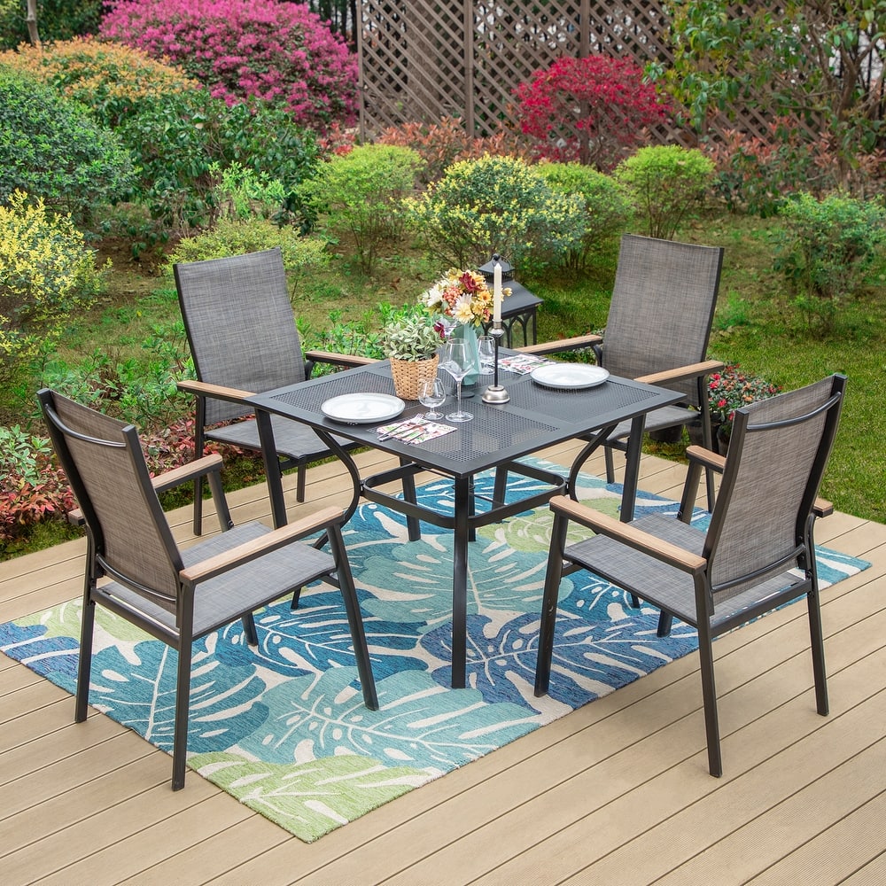 MAISON ARTS 5 Pieces Dining Set, 4 x Aluminium Stackable Dining Chairs and 1 x Metal Table