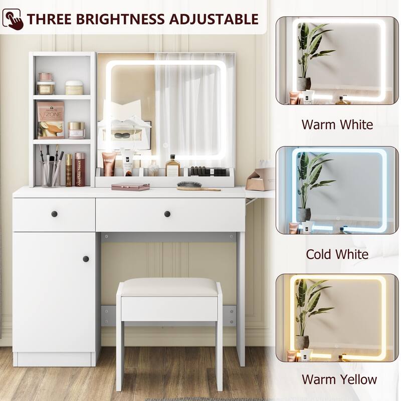 Vanity Table, Makeup Vanity Set with LED Light and Mirror