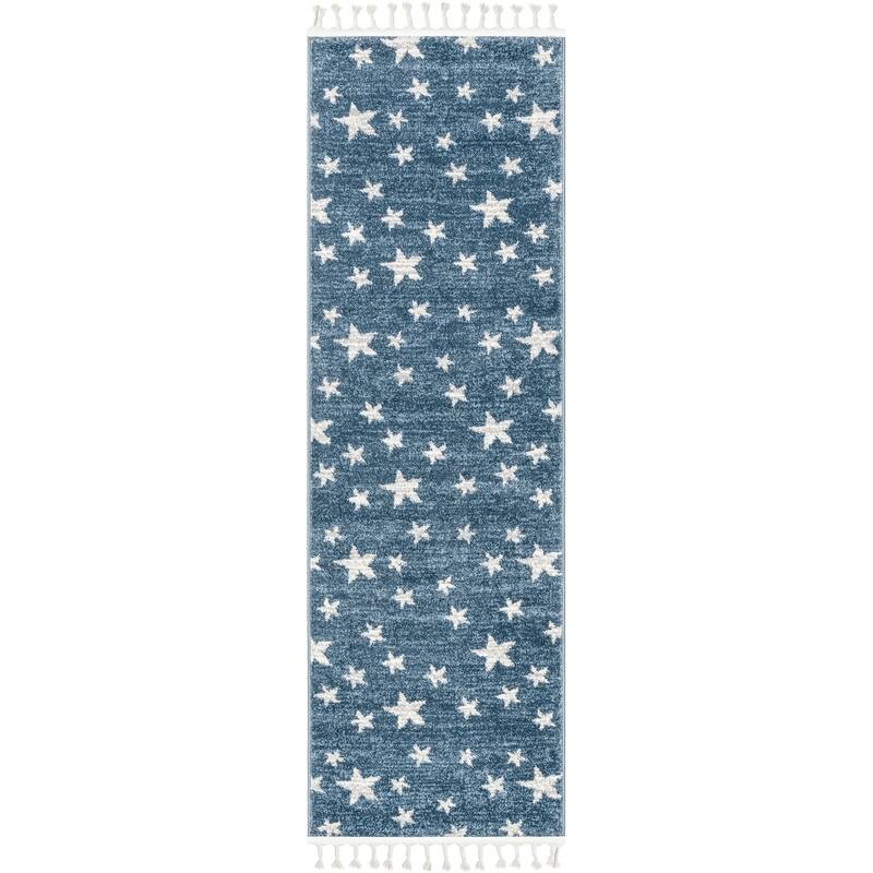Well Woven Kennedy Stars Plush Area Rug - 2' 3" x 7' 3" - Blue - Runner