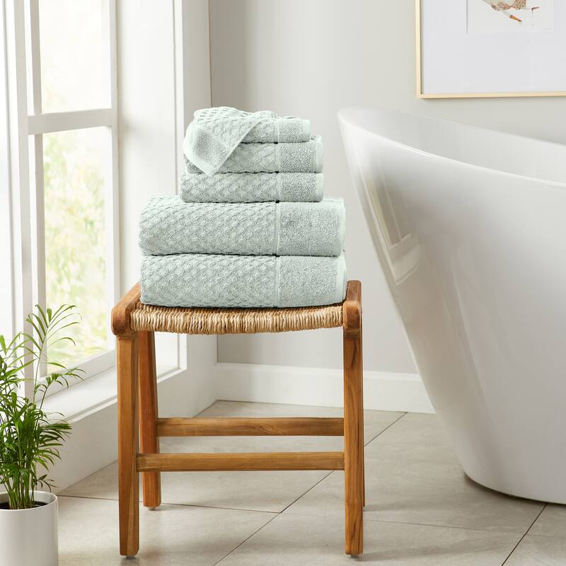 Linery & Co. Cotton Diamond Waffle Texture Bath Towels - 6 Piece Set - Pastel Blue