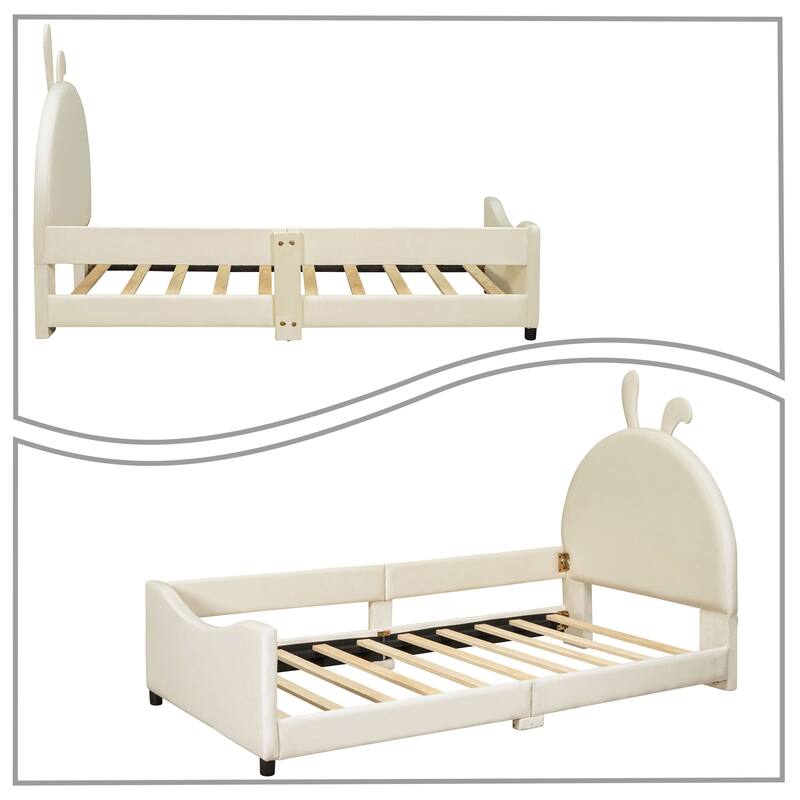 Stylish Lovely Twin Size Velvet Upholstered Platform Bed Frame with Unique Decorated Headboard