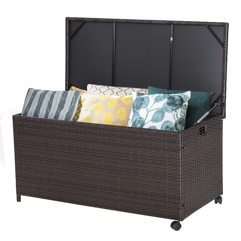 Costway 50 Gallon Patio Rattan Wicker Storage Deck Box Container - See Details - Mix Brown - See Details