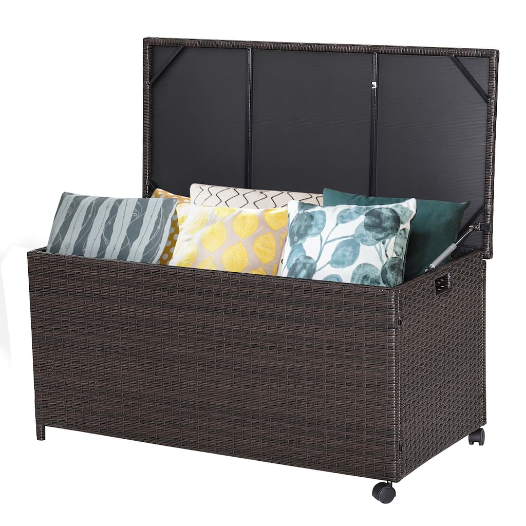 Costway 50 Gallon Patio Rattan Wicker Storage Deck Box Container - See Details