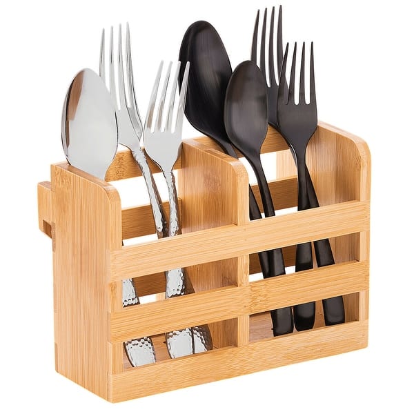 Bamboo Utensil Dryer Holder with Hooks, Attachable to the Dish Dryer Rack - Beige