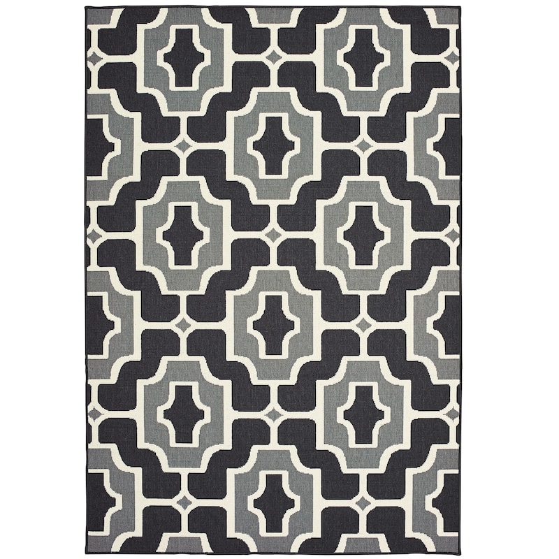 Lubbock Black Grey Geometric Outdoor Casual Area Rug