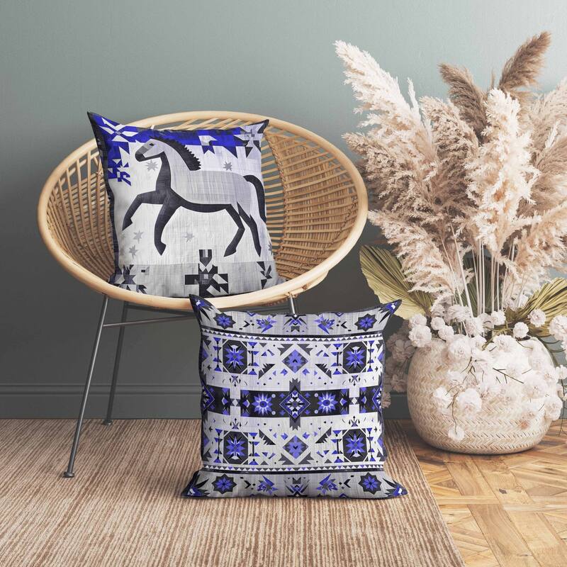 Starry Night Rider Indoor/Outdoor Reversible Throw Pillow Blue and Gray