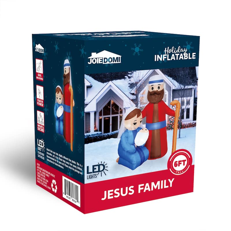 Joyfy 6 FT Tall Christmas Inflatable Jesus Family Decoration with Built-in LEDs, Blow Up Inflatables