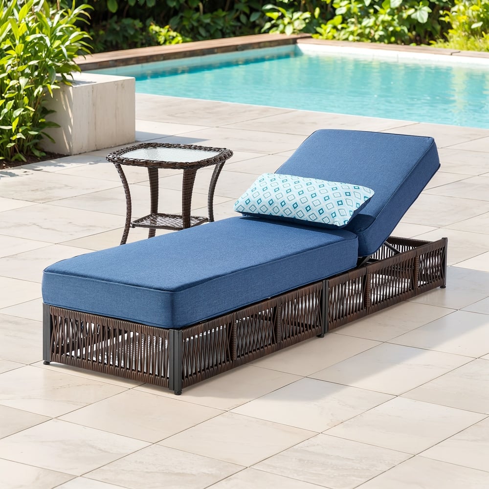 ArcoBay Brown Wicker Outdoor Patio Chaise Lounge with 5-Inch Thick Cushions and Side Table